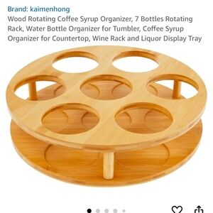 Wood Rotating Coffee Syrup Organizer, 7 Bottles Rotating Rack, Water Bottle Orga